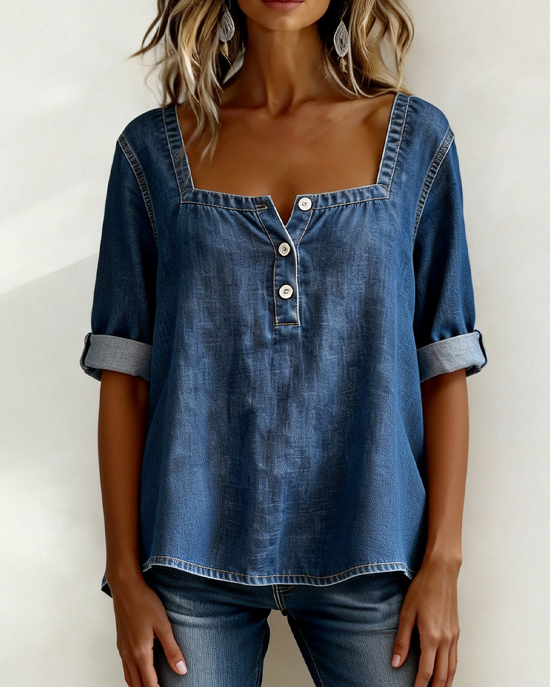 Marceline | Square Collar Denim Shirt – view 3