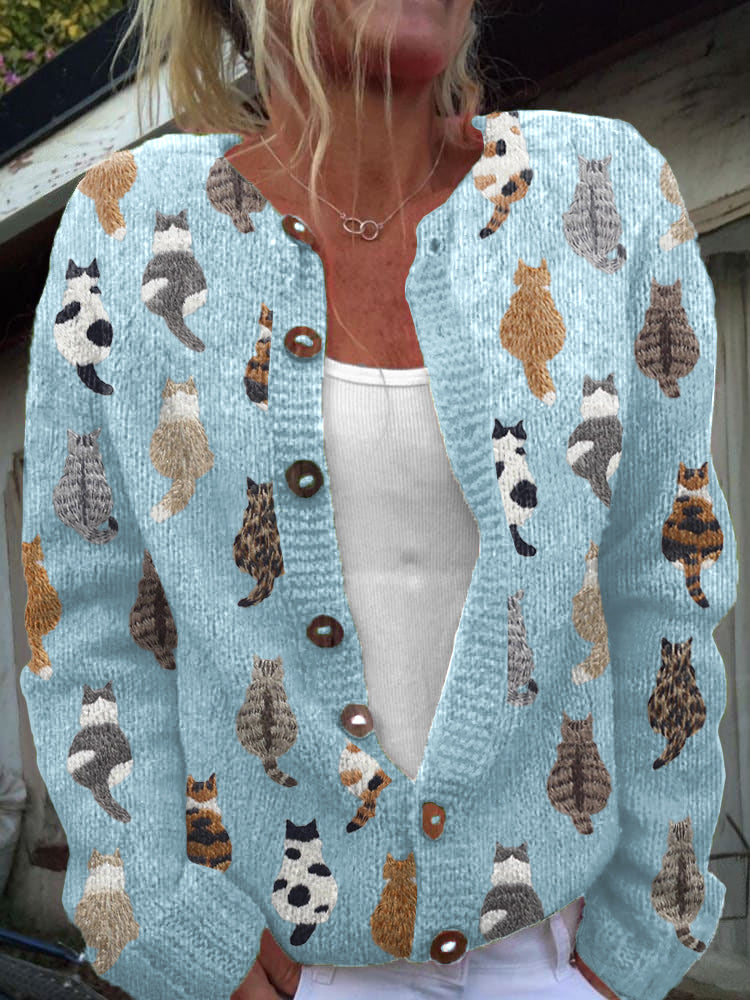 Shauna cat print cardigan for women in blue by Ellie Dublin