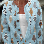 Shauna cat print cardigan for women in blue by Ellie Dublin