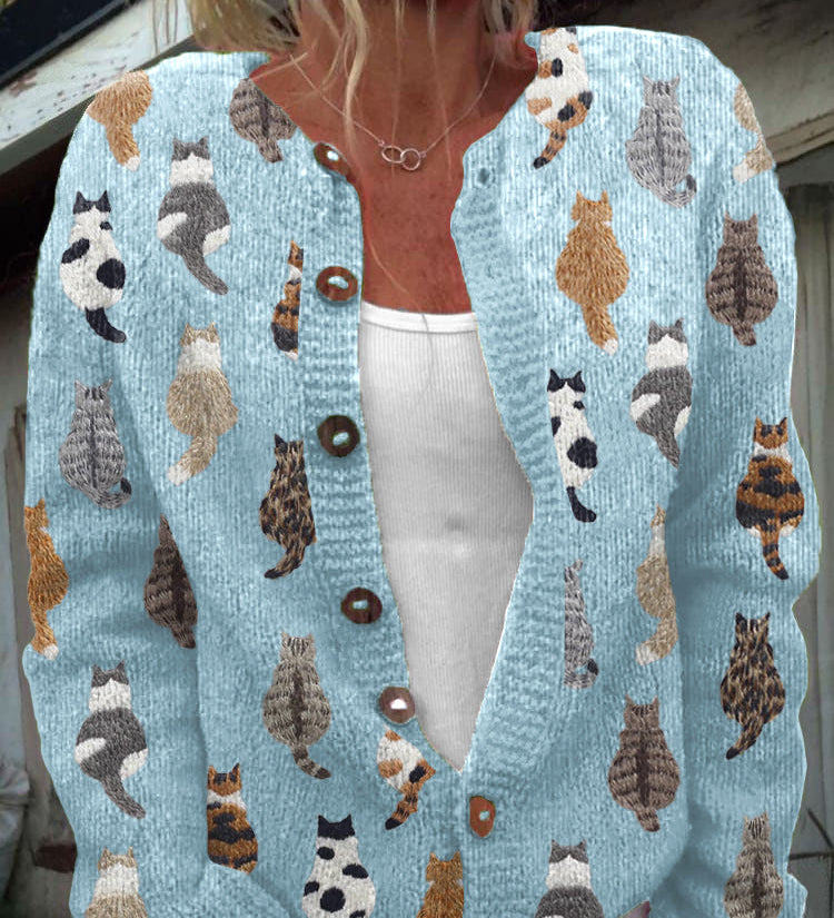 Shauna cat print cardigan for women in blue by Ellie Dublin