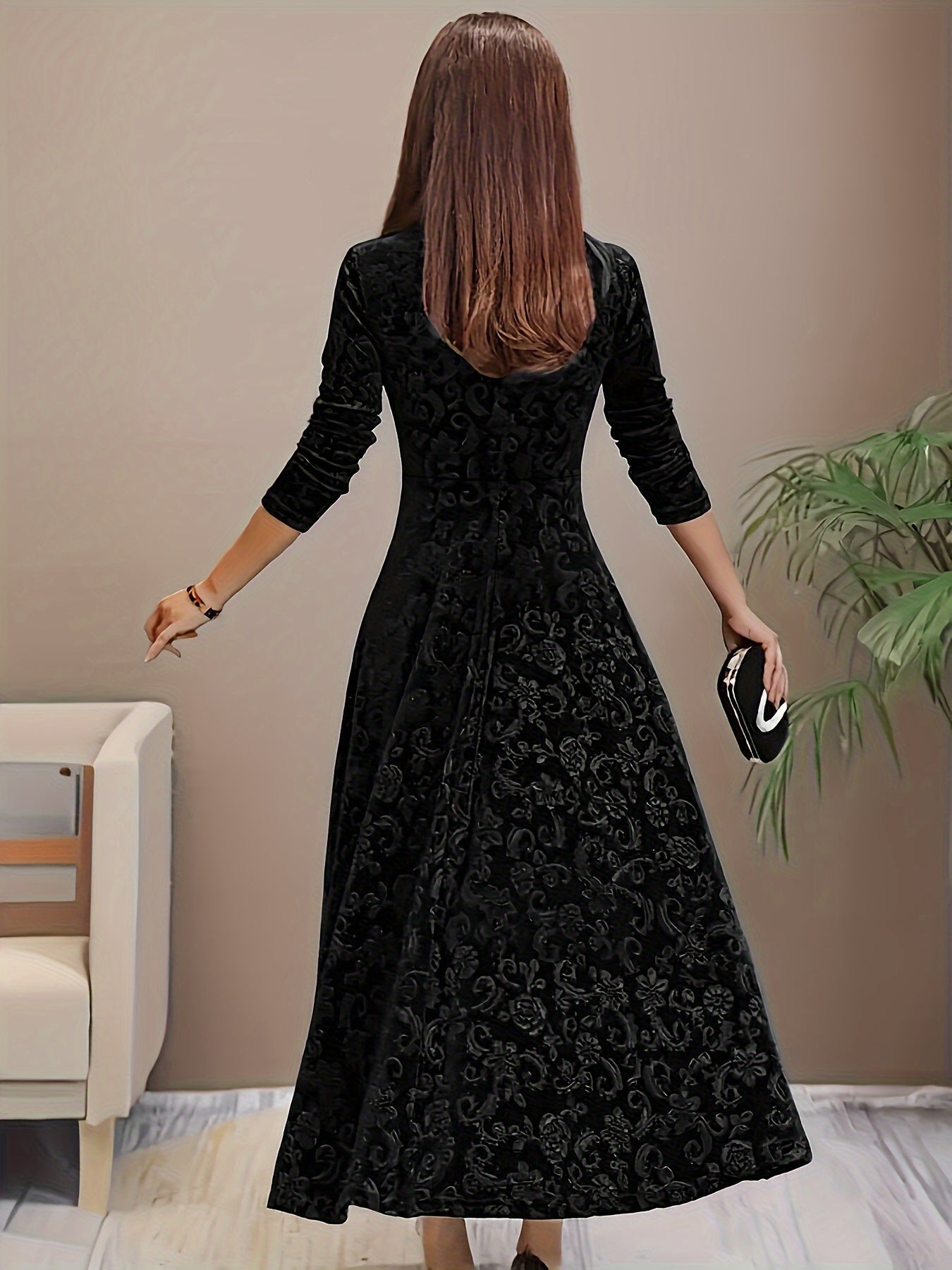 Julie | Elegant Patterned Maxi Dress – view 9