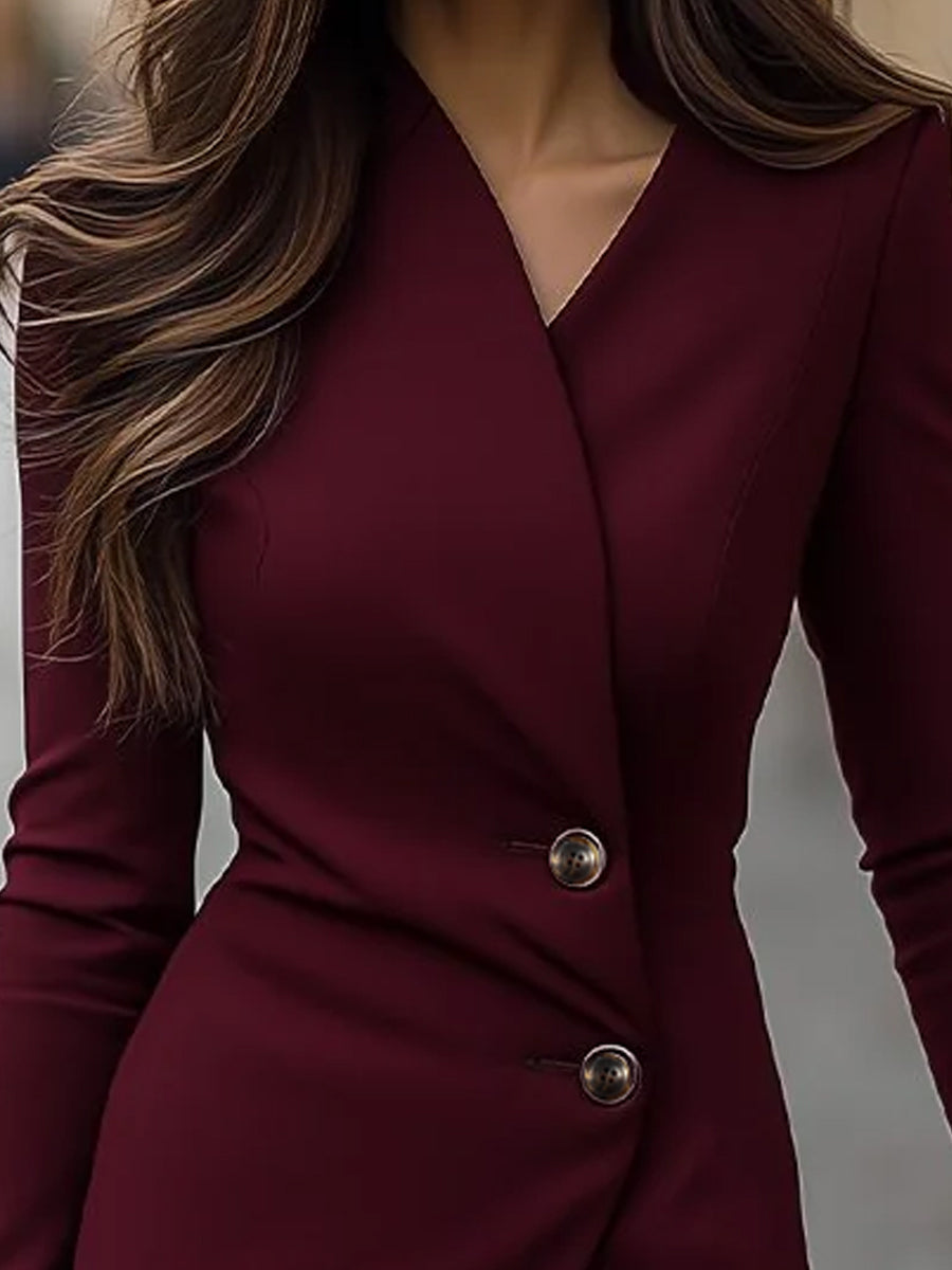 Eva | Burgundy Buttoned Midi Wrap Dress – view 4