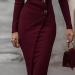 Eva | Burgundy Buttoned Midi Wrap Dress – view 5
