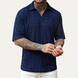 The Glenridge Hill Men’s Bohemian Crochet Mesh Shirt – Navy Blue – view 2