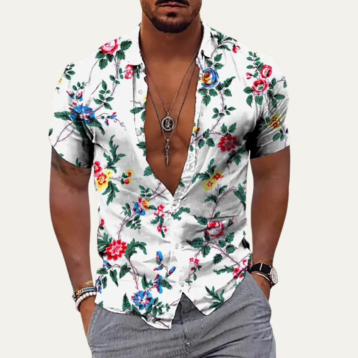 The Glencrest Park Men’s Timeless Tropical Coconut Print Hawaiian Beach Shirt – view 3