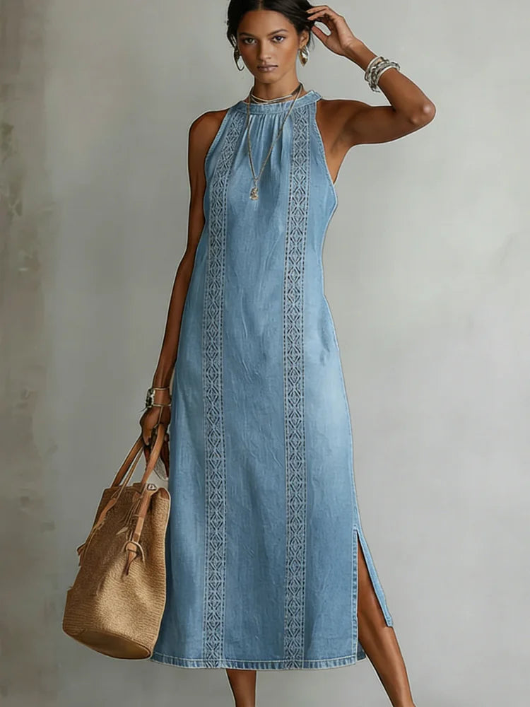 Soline | Retro Lace Denim Dress – view 6