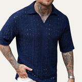 The Glenridge Hill Men’s Bohemian Crochet Mesh Shirt – Navy Blue – view 4