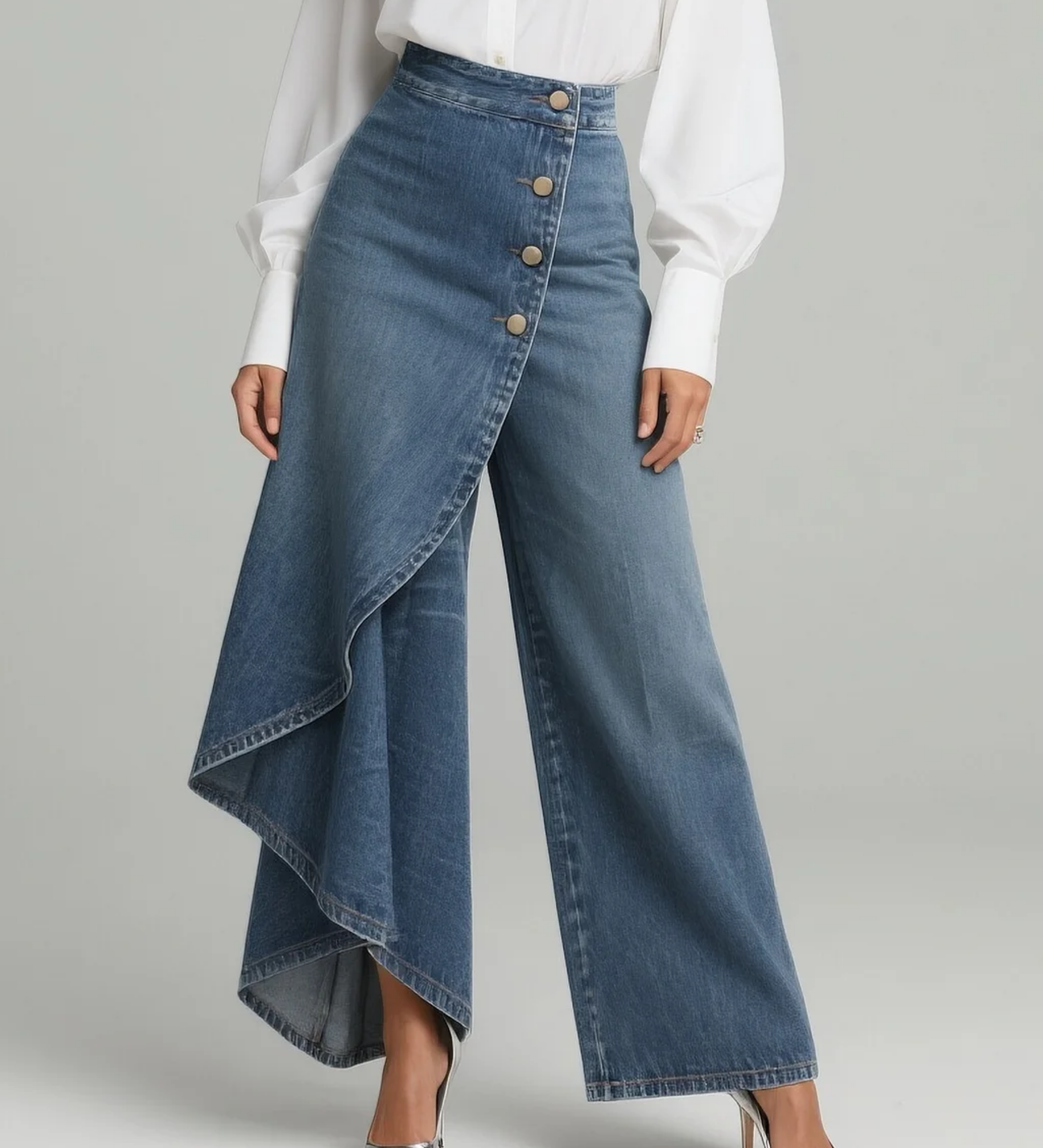 Maëlys | Denim Trousers with Tie Waist – view 2