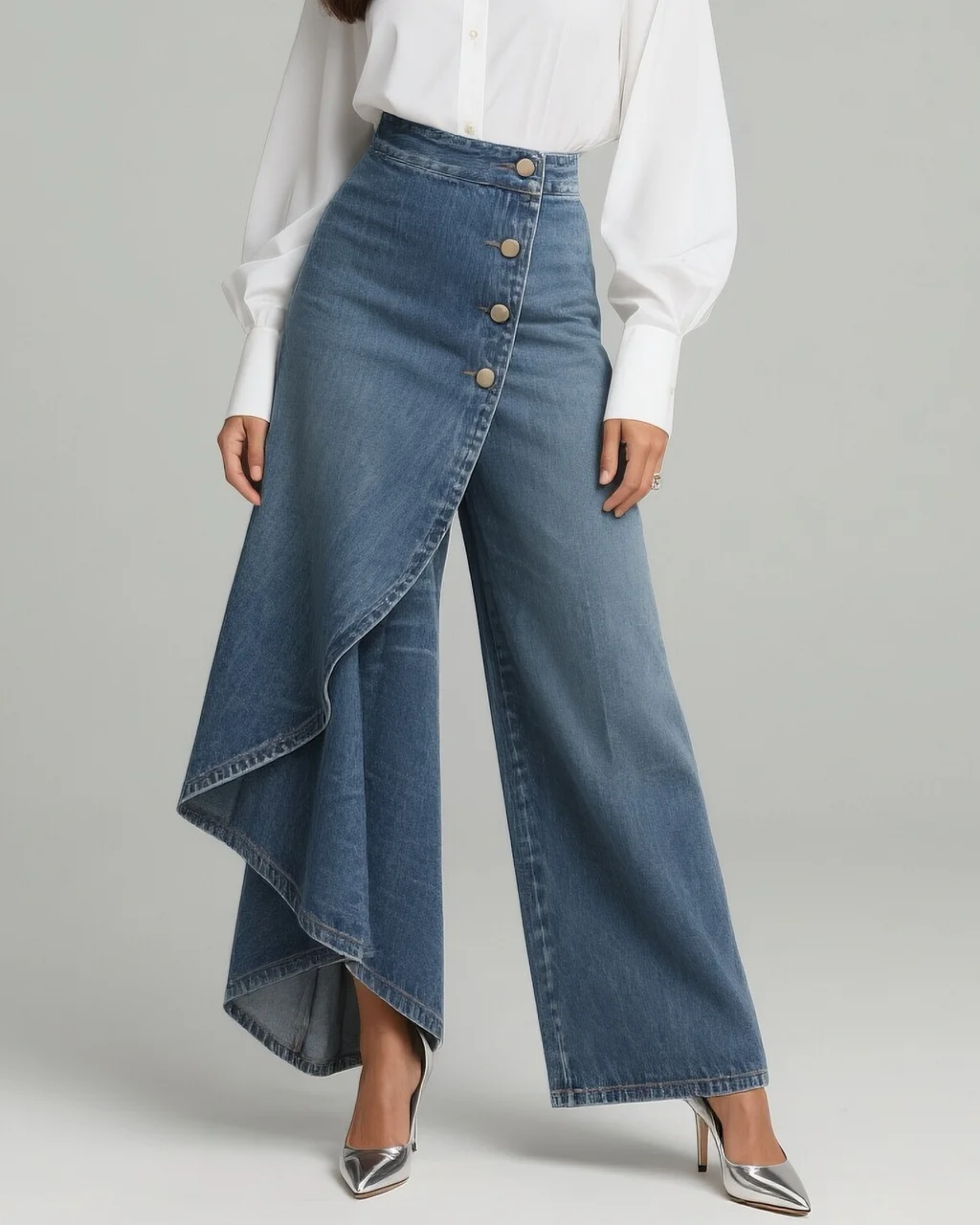 Maëlys | Denim Trousers with Tie Waist – view 2