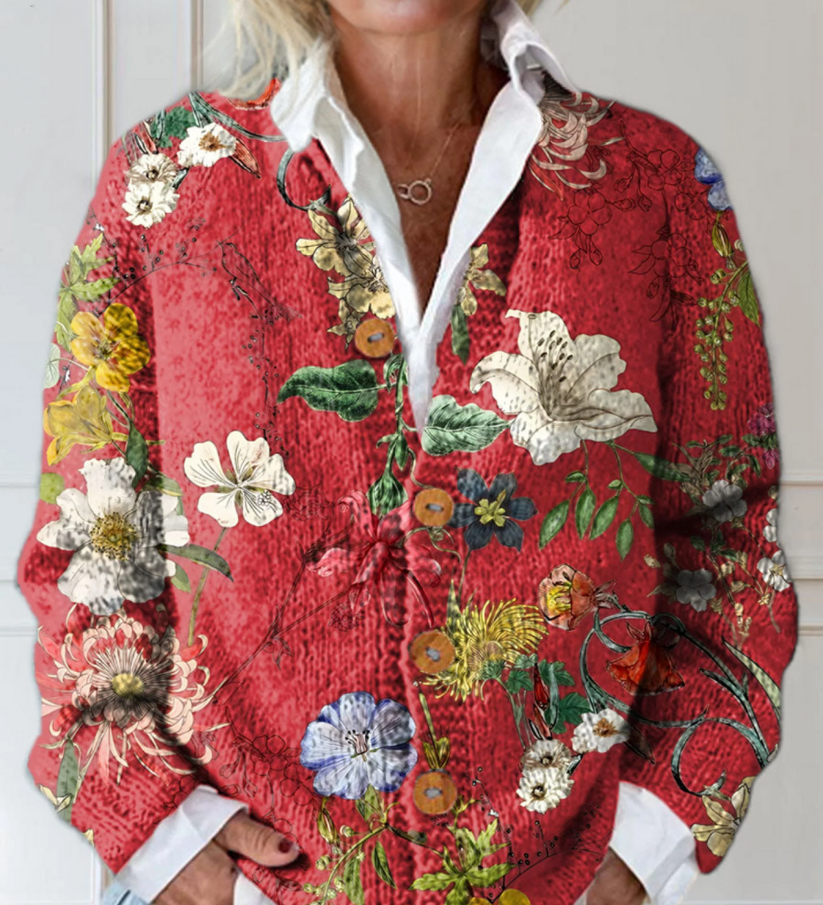 Vintage floral art print buttoned cardigan for women | Ellie Dublin