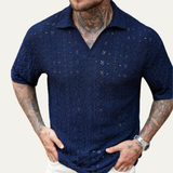 The Glenridge Hill Men’s Bohemian Crochet Mesh Shirt – Navy Blue – view 5