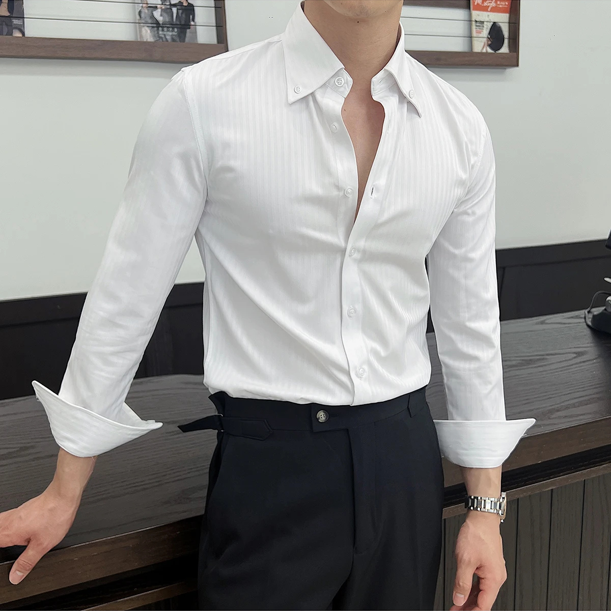 The Brookhaven Park Men’s Casual Striped Button-Up Shirt – view 6