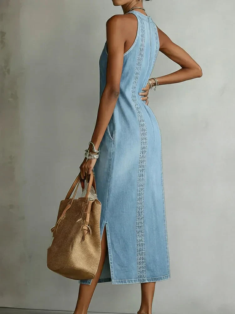 Soline | Retro Lace Denim Dress – view 5