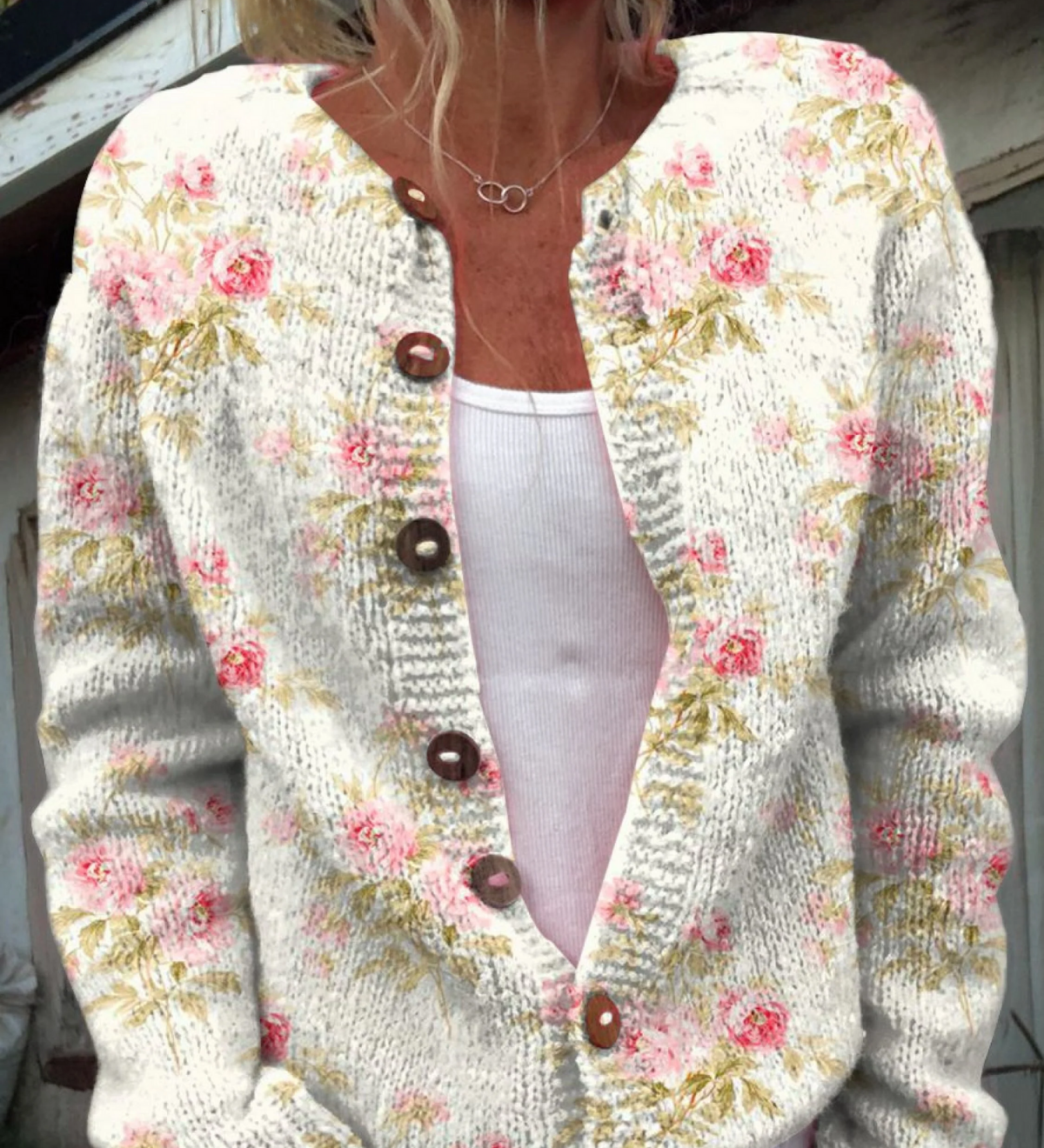 Flowers and leaves print buttoned cardigan for women | Ellie Dublin