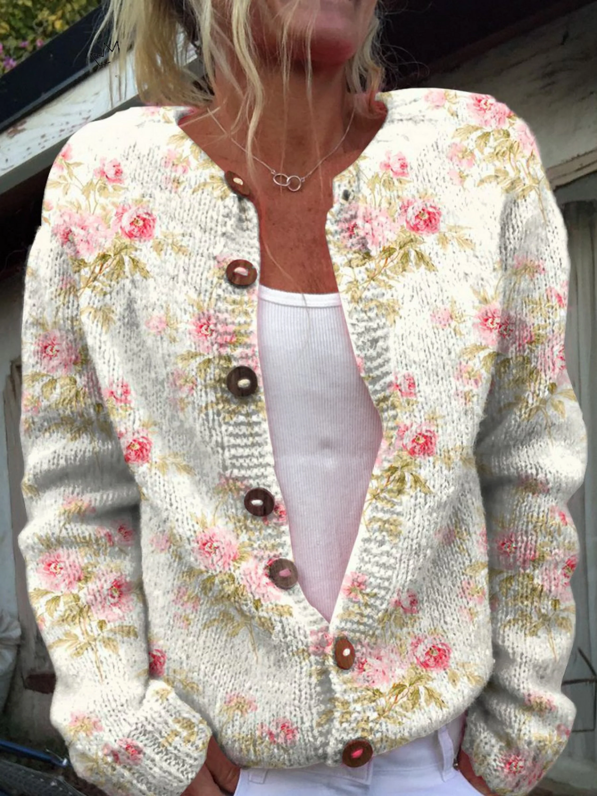 Flowers and leaves print buttoned cardigan for women | Ellie Dublin