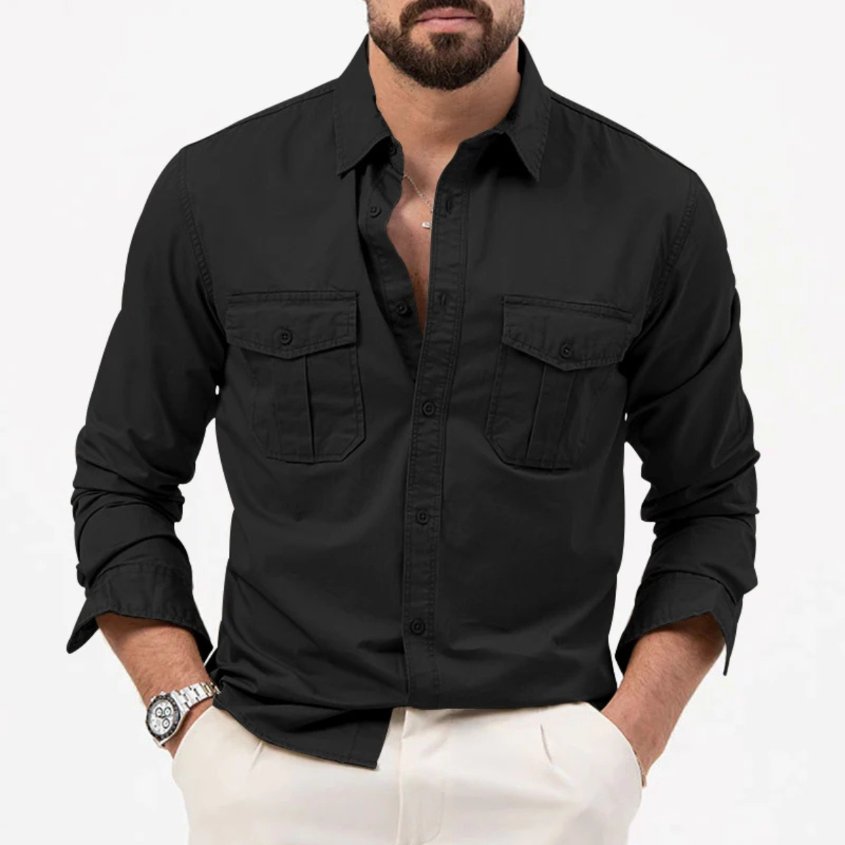 The Brookwater Men’s Retro Solid Button-Up Shirt – view 14