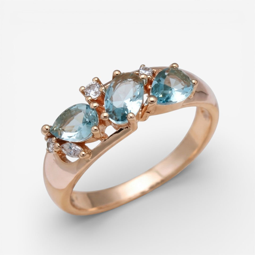 Chic Vintage Gold Zirconia Ring in Blue