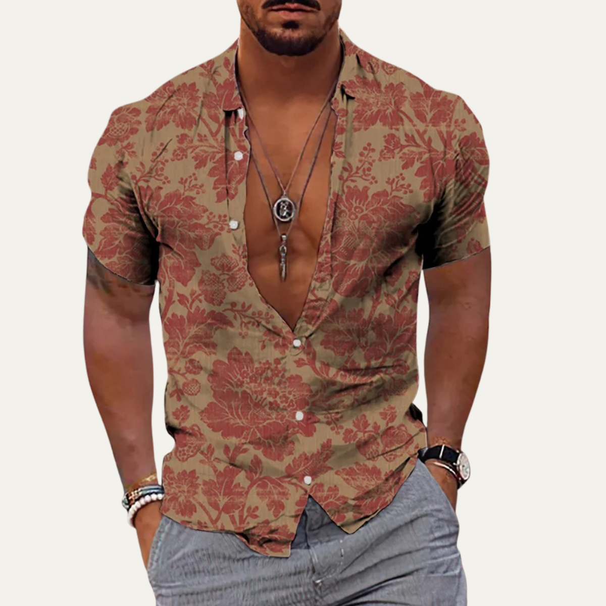 The Pinebrook Hill Men’s Tropical Coconut Print Hawaiian Beach Shirt – view 4