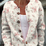 Pink rose florets print buttoned cardigan for women | Ellie Dublin