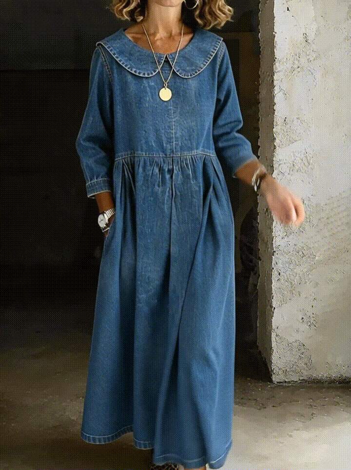 Manon | Denim Dress with Peter Pan Collar – view 8