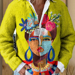 Portrait art print buttoned cardigan for women | Ellie Dublin