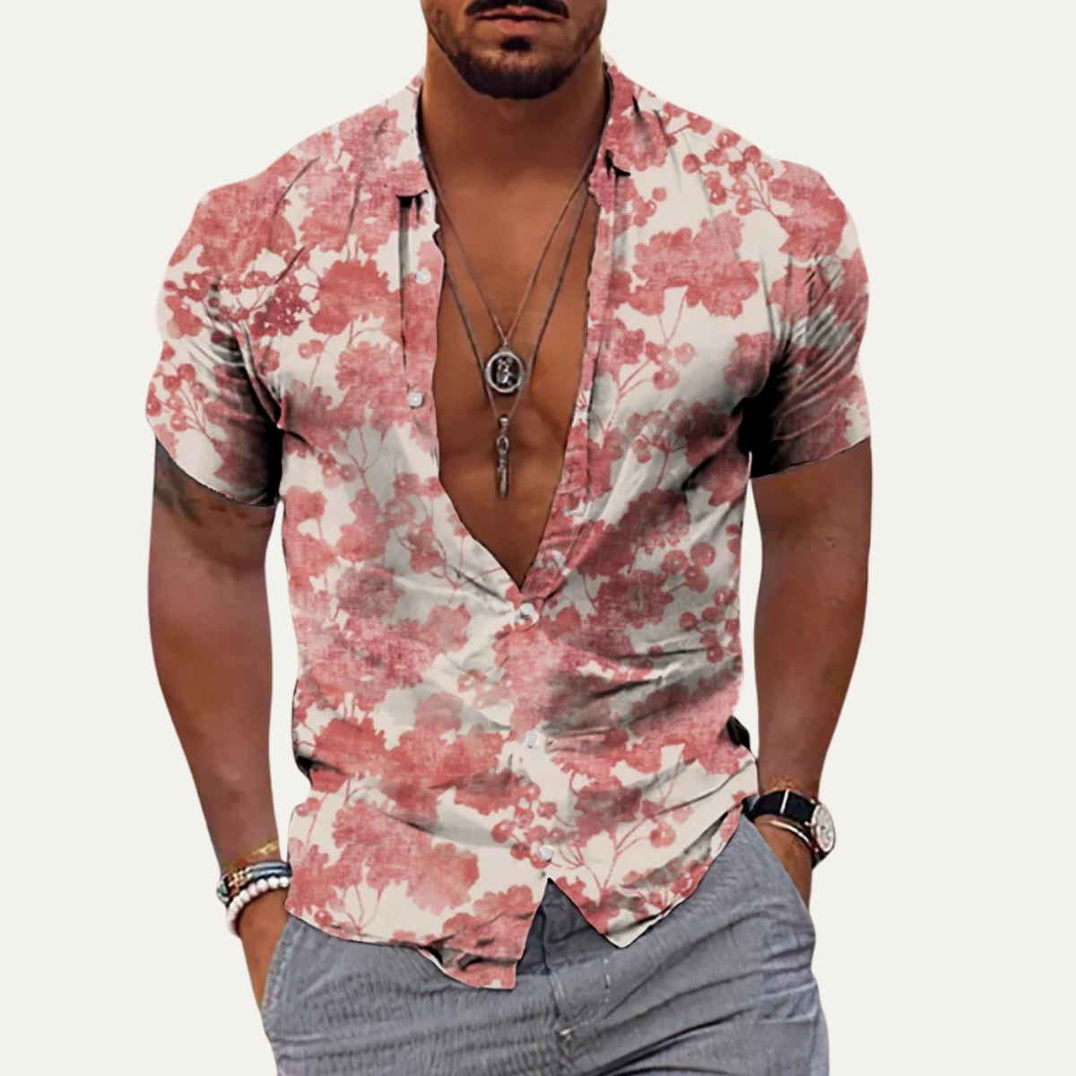 The Pinebrook Hill Men’s Tropical Coconut Print Hawaiian Beach Shirt – view 2