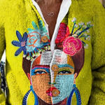 Portrait art print buttoned cardigan, alternative view | Ellie Dublin