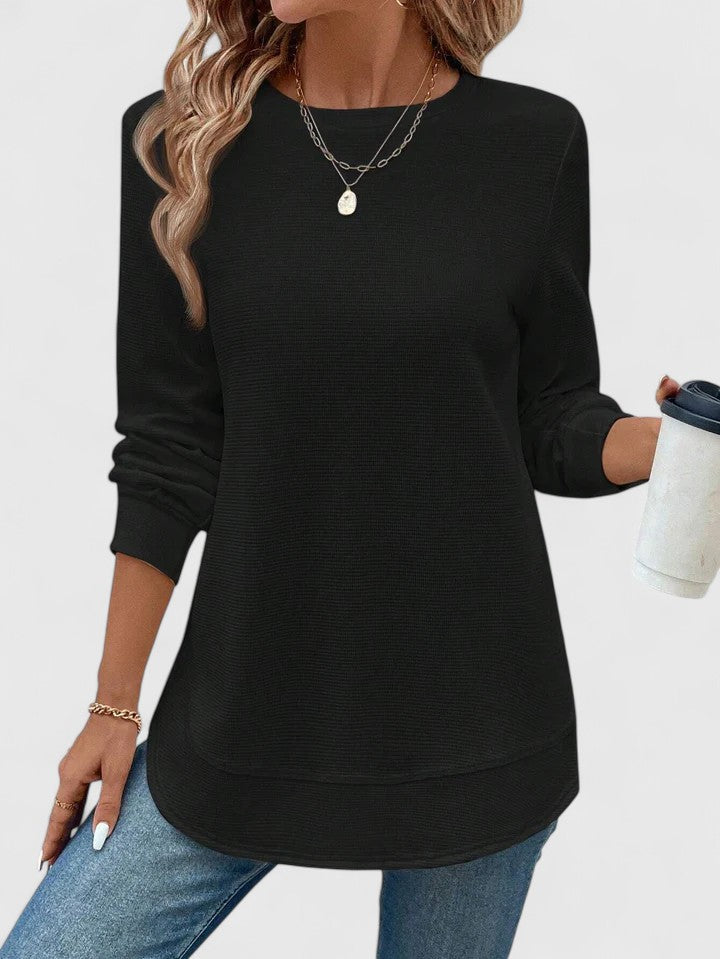 Céline | Chic Long Sleeve Top with Elegant Round Neck – view 8