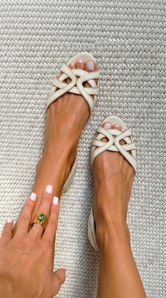 Camilla | Elegant Cream Woven Sandals – view 2