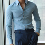 The Redfield Men’s Italian Collar Button Up Shirt — Light Blue – view 3