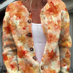 Maple leaf autumn art print buttoned cardigan for women | Ellie Dublin