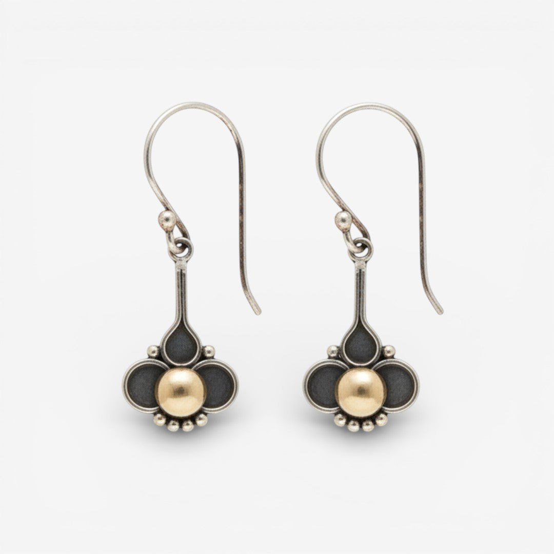 Gold Beaded Boho Clover Earrings