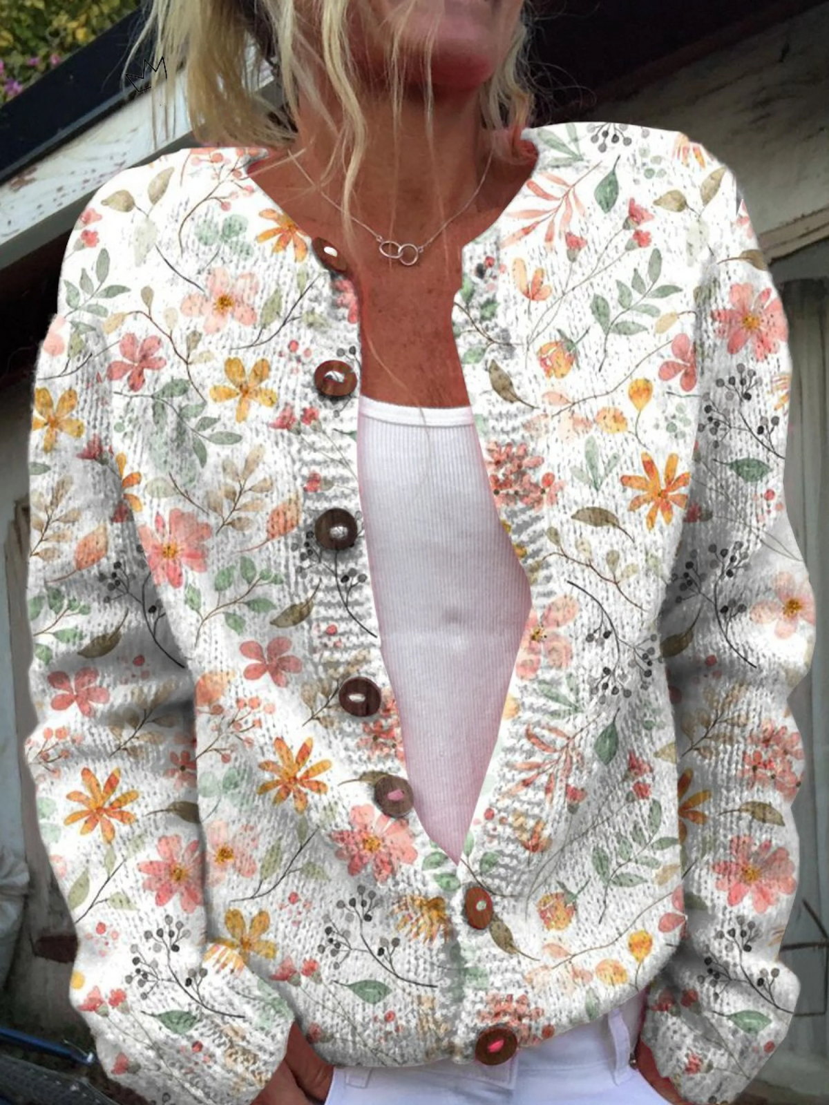 Fresh little flowers print buttoned cardigan for women | Ellie Dublin