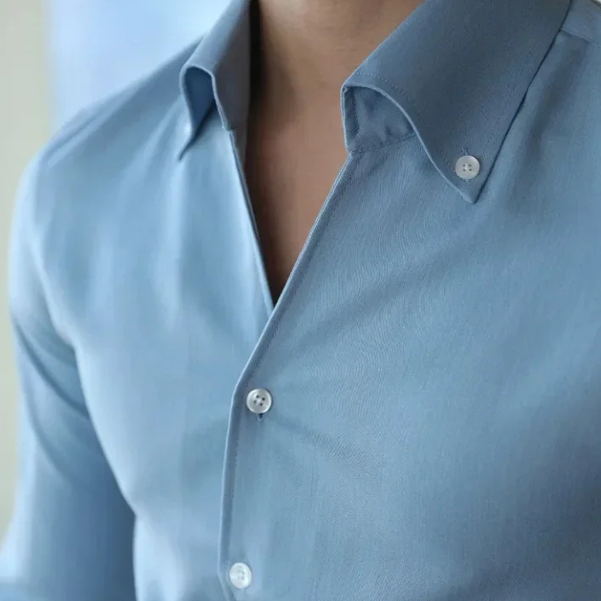 The Redfield Men’s Italian Collar Button Up Shirt — Light Blue – view 4