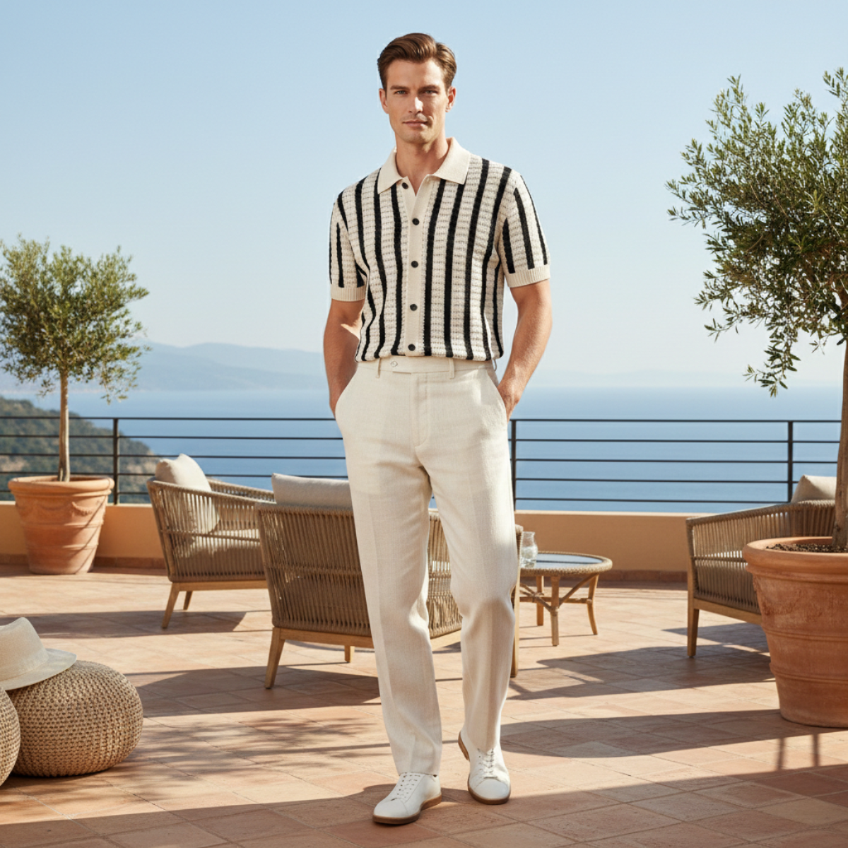 The Bristol Men’s Breathable Striped Knitted Polo Shirt – view 7