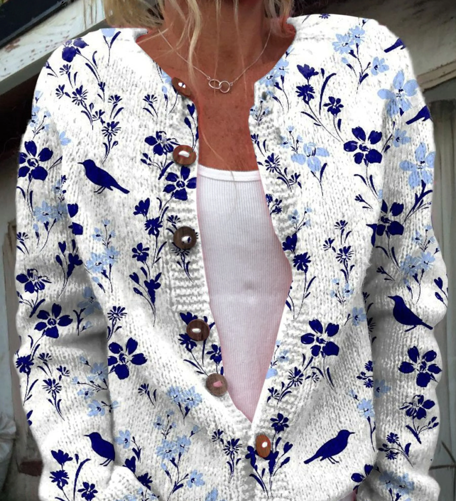 Vintage bloom art print buttoned cardigan for women | Ellie Dublin