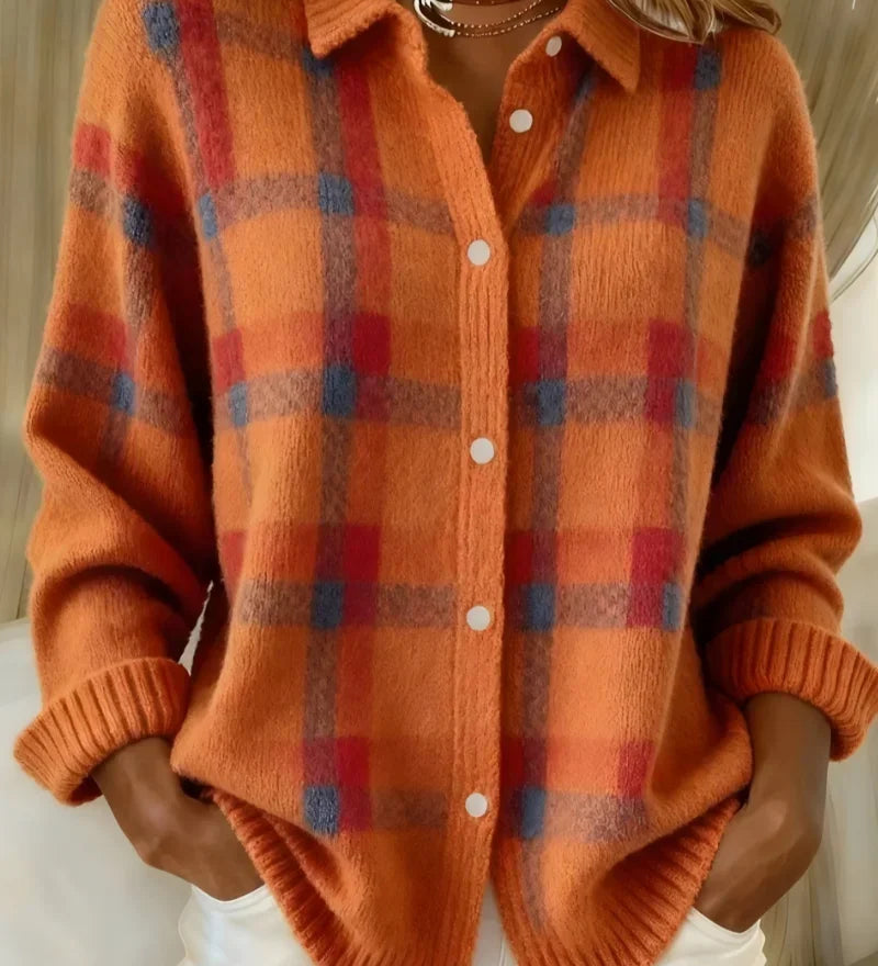 Megan plaid button-up knit cardigan for women | Ellie Dublin