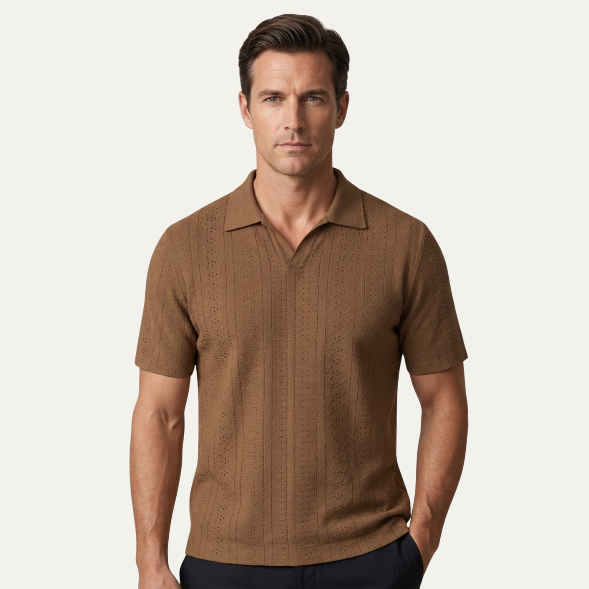 The Brookhurst Men’s Textured Knit Polo Shirt – view 2