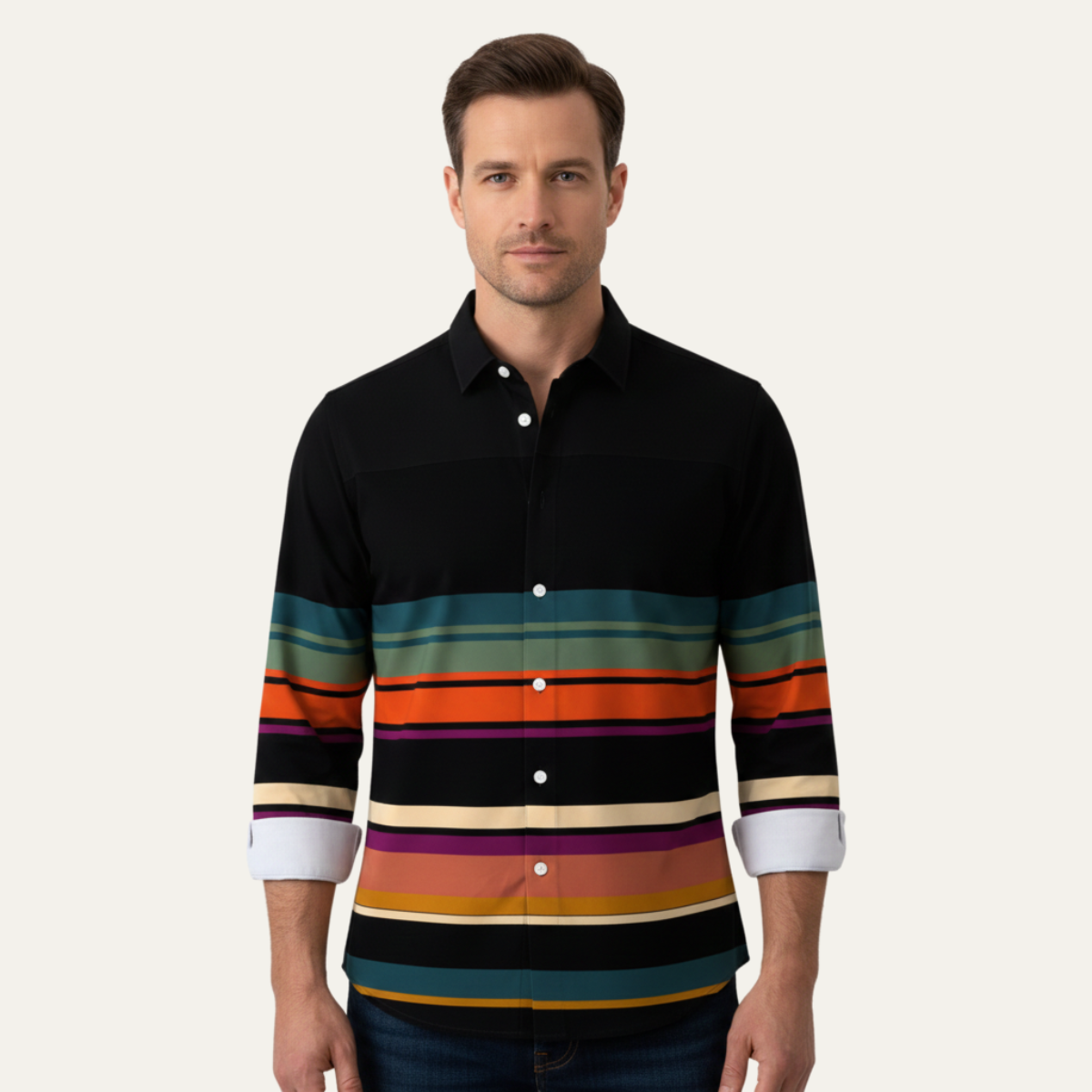 The Glenpark Men’s Modern Colour Block Striped Trendy Shirt – view 2
