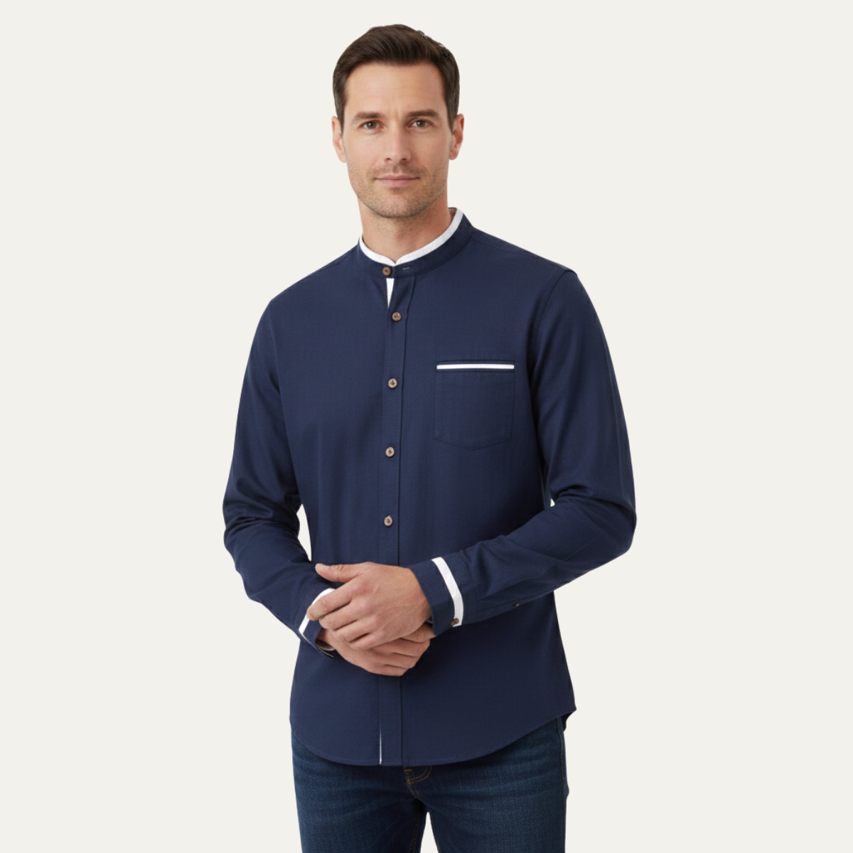 The Silverhaven Ridge Men’s Standing Collar Business Button-Up Shirt – view 4