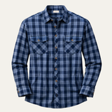 The Foxwood Ridge Men’s Plaid Denim Shirt with Chest Pockets
