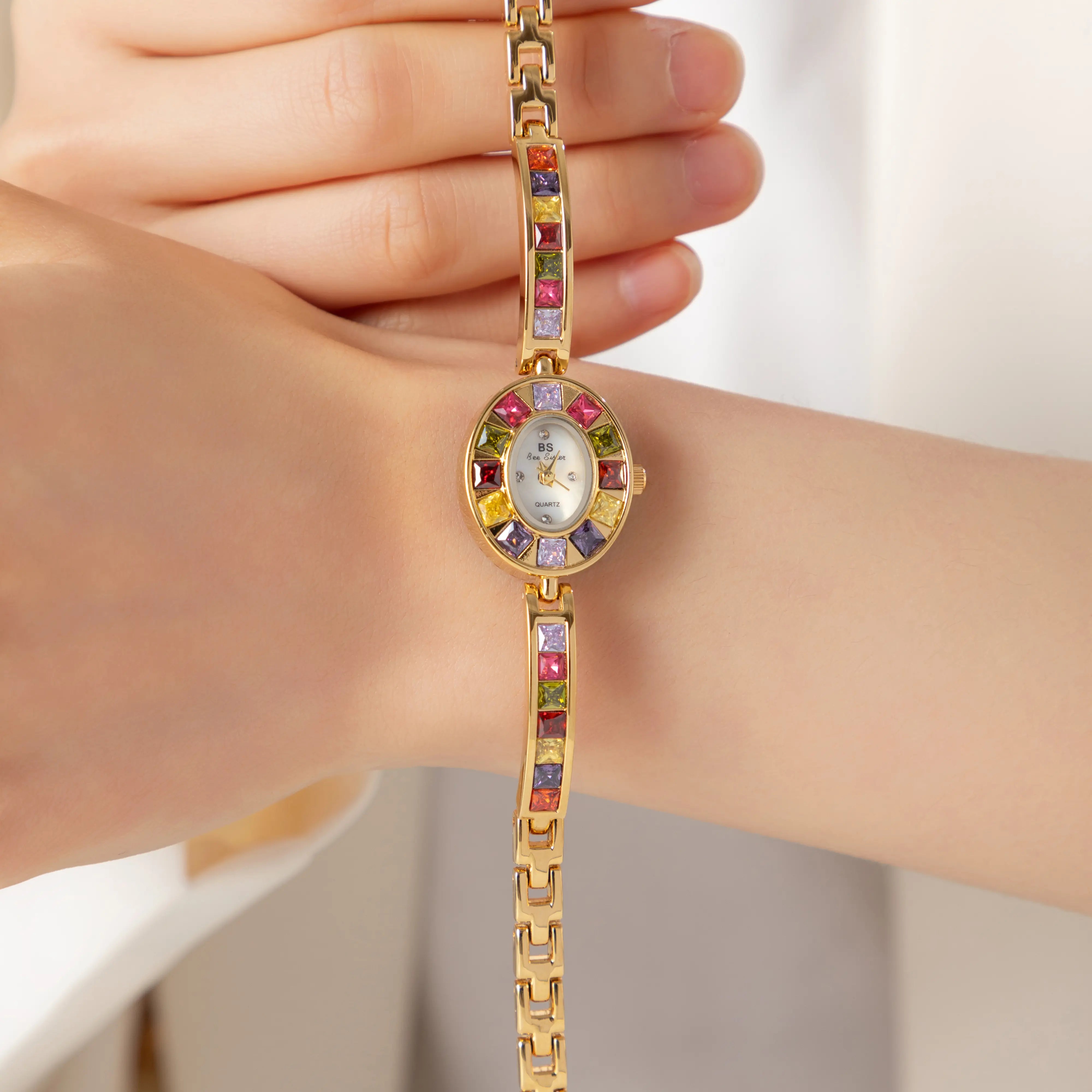 Klara® - Elegant Gold Watch Adorned with Vibrant Crystals – view 2