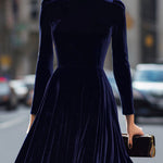 Julie | Navy Blue Midi Dress with Long Sleeves – view 3