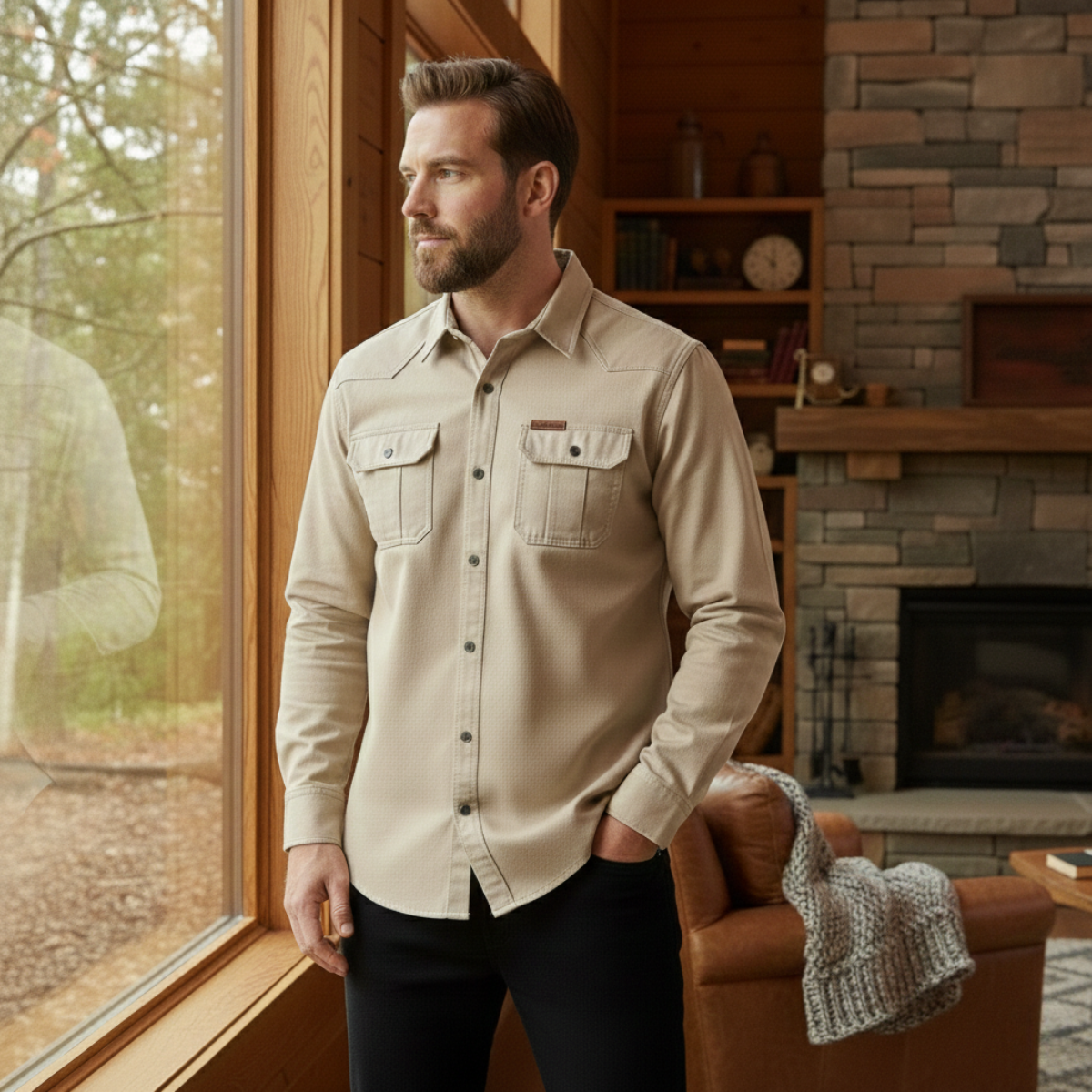 The Cedarfield Men’s Solid Colour Multi Pocket Soft Cargo Shirt – view 9