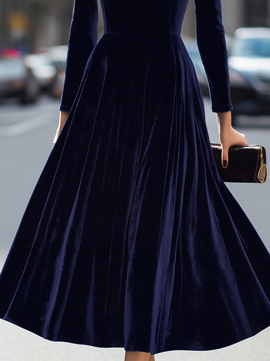 Julie | Navy Blue Midi Dress with Long Sleeves – view 4