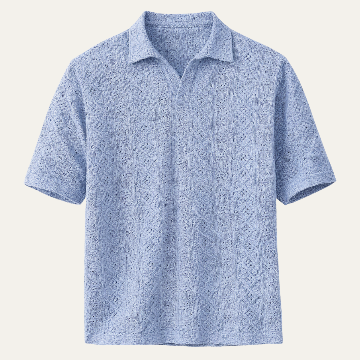 The Glenridge Hill Men’s Bohemian Crochet Mesh Shirt – Light Blue