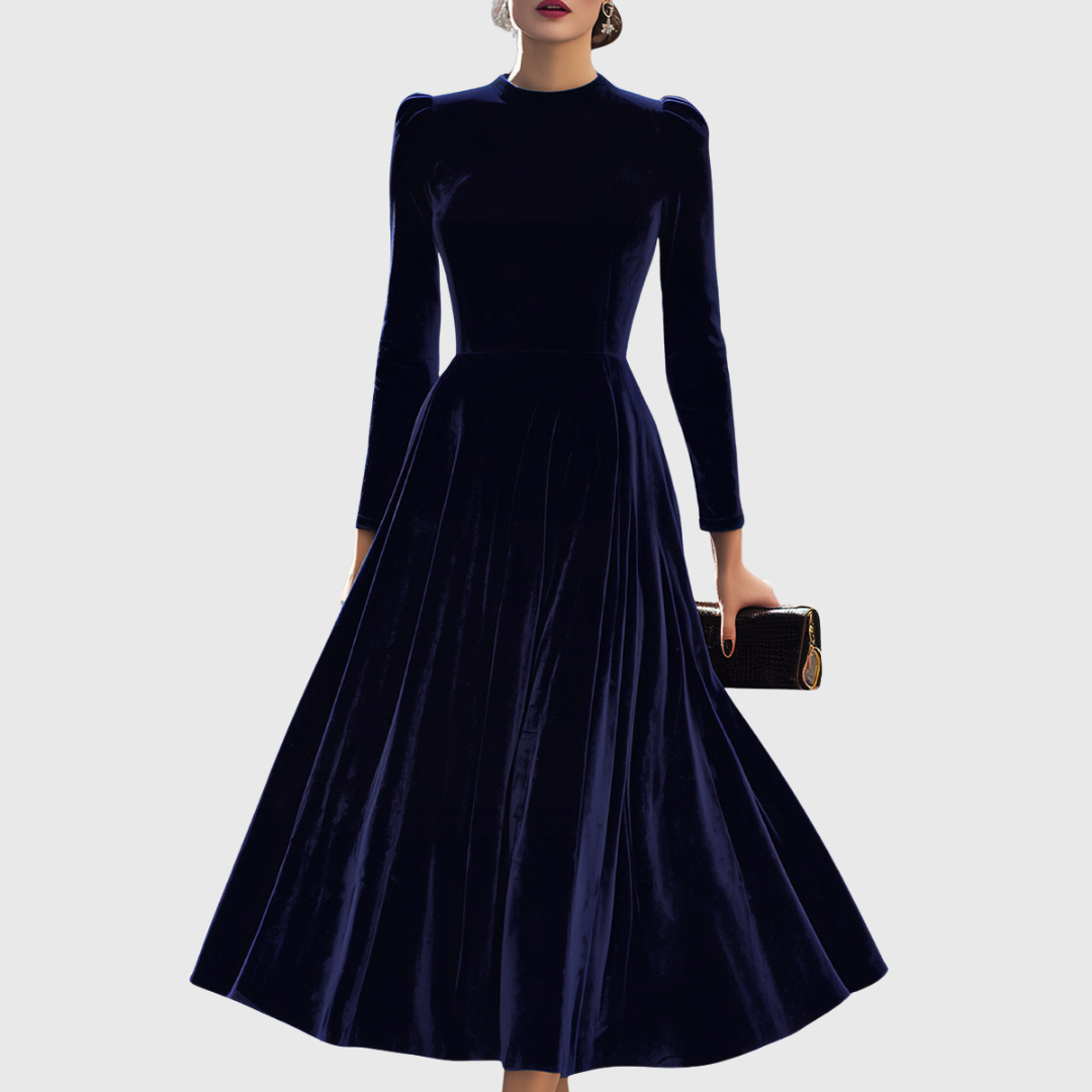 Julie | Navy Blue Midi Dress with Long Sleeves