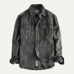 The Oakcrest Men’s Vintage Washed Vertical Stripe Denim Shirt Jacket – Dark Blue
