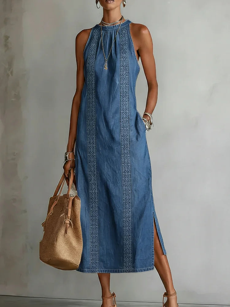 Soline | Retro Lace Denim Dress – view 2