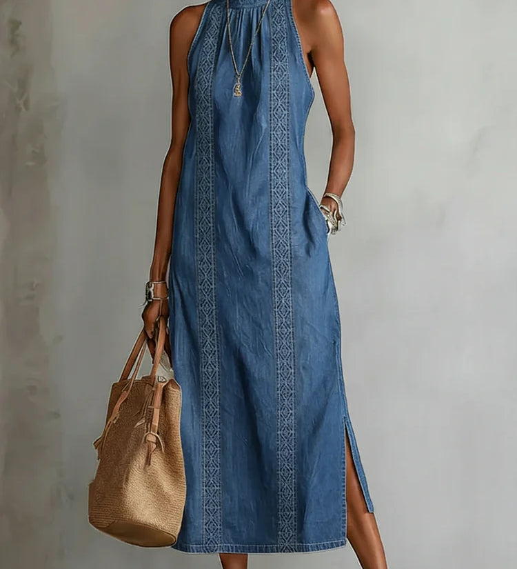 Soline | Retro Lace Denim Dress – view 2